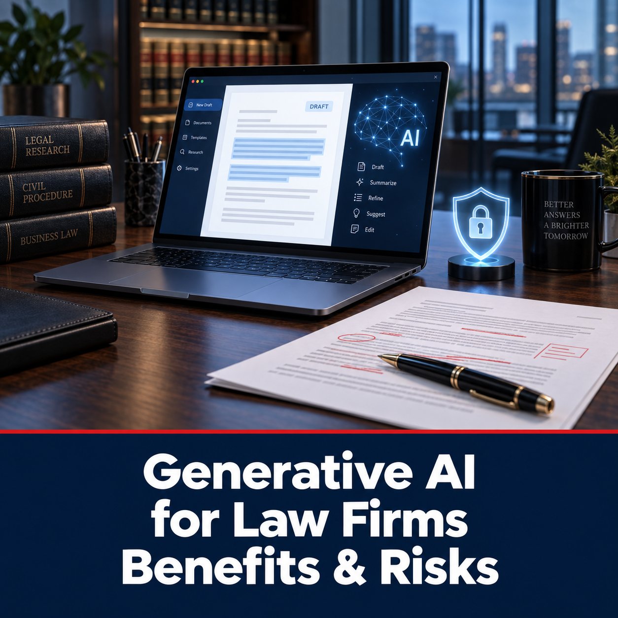 AI drafting tool on a laptop in a law office